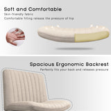 PUKAMI Criss Cross Chair,Comfy Cross Legged Office Desk Chair No Wheels,Cute Makeup Vanity Chair,Fabric Modern Swivel Height Adjustable Mid Back Wide Seat Computer Task Chair for Home Office(Beige) PUKAMI