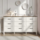 BAZELOR Farmhouse 9 Drawers Dresser for Bedroom, Modern Dresser with Metal Handle, Natural Texture, Wood Rustic Chest of Drawers for Bedroom,Living Room,Hallway and Entryway, Antique White BAZELOR