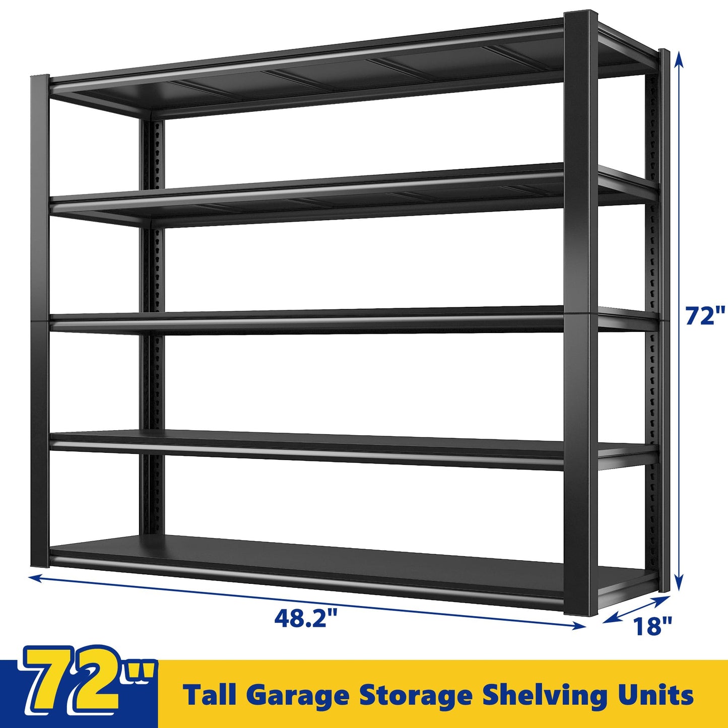 REIBII 48.2''W Garage Shelving 2500LBS Storage Shelves Heavy Duty Shelving 5 Tier Adjustable Metal Shelves for Garage Shelves Storage Rack Industrial Utility Shelf, 48.2''W X 72''H X18''D