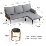 Gizoon Outdoor Patio Furniture Set, Wicker Rattan L-Shaped Conversation Sectional Sofa Set with Thick Cushions, Detachable Lounger and Side Table for Backyard, Porch, Balcony, Pool (Grey) Gizoon