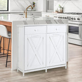 Arlopu Dual Tilt Out Trash Cabinet, 10X2 Gallon Pet Proof Kitchen Pull Out Hidden Garbage Can Cabinet, Freestand Wooden Laundry Sorter Cabinet, W/Drawer, Barn Door, for Home, Living (White) Arlopu