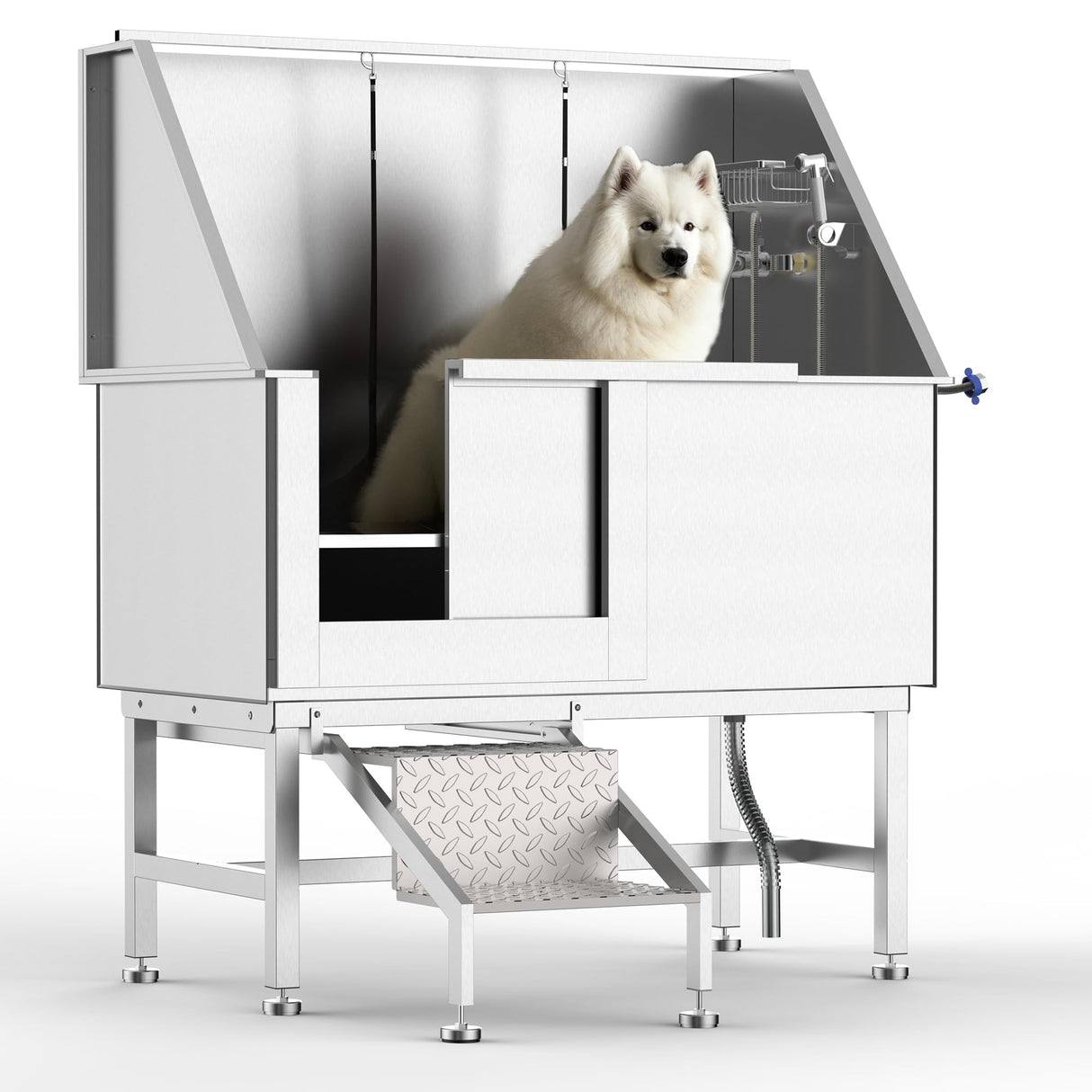 GAOMON 50" Dog Bathing Station,Professional Stainless Steel Dog Washing Station for Large Dogs, Dog Grooming Tub Bathtub with Soap Box, Removable Ramp,Faucet,Washing Sink for Home GAOMON