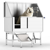 GAOMON 50" Dog Bathing Station,Professional Stainless Steel Dog Washing Station for Large Dogs, Dog Grooming Tub Bathtub with Soap Box, Removable Ramp,Faucet,Washing Sink for Home GAOMON