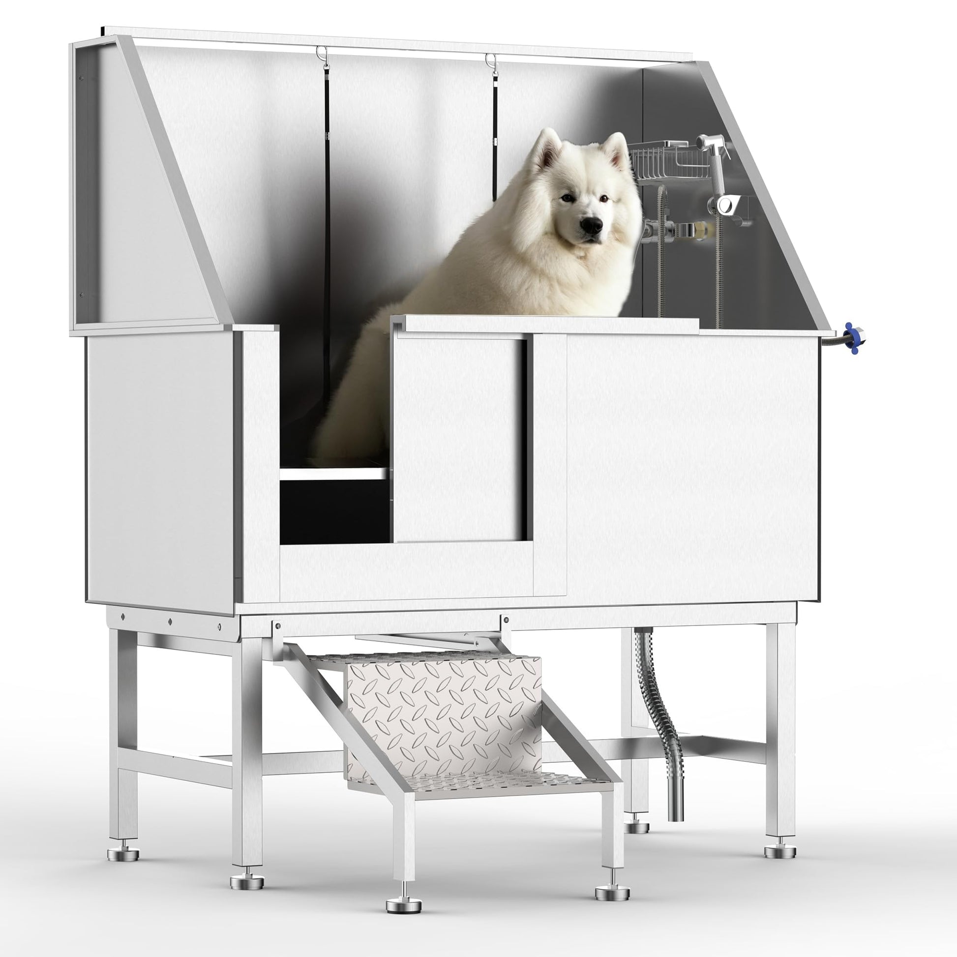 GAOMON 50" Dog Bathing Station,Professional Stainless Steel Dog Washing Station for Large Dogs, Dog Grooming Tub Bathtub with Soap Box, Removable Ramp,Faucet,Washing Sink for Home - WoodArtSupply