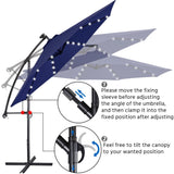 Yaheetech 10FT Solar Offset Umbrella with 32 LED Lights Cantilever Hanging Outdoor Umbrellas Handy Crank & Cross Base for Lawn/Deck/Backyard/Pool Navy Blue Yaheetech