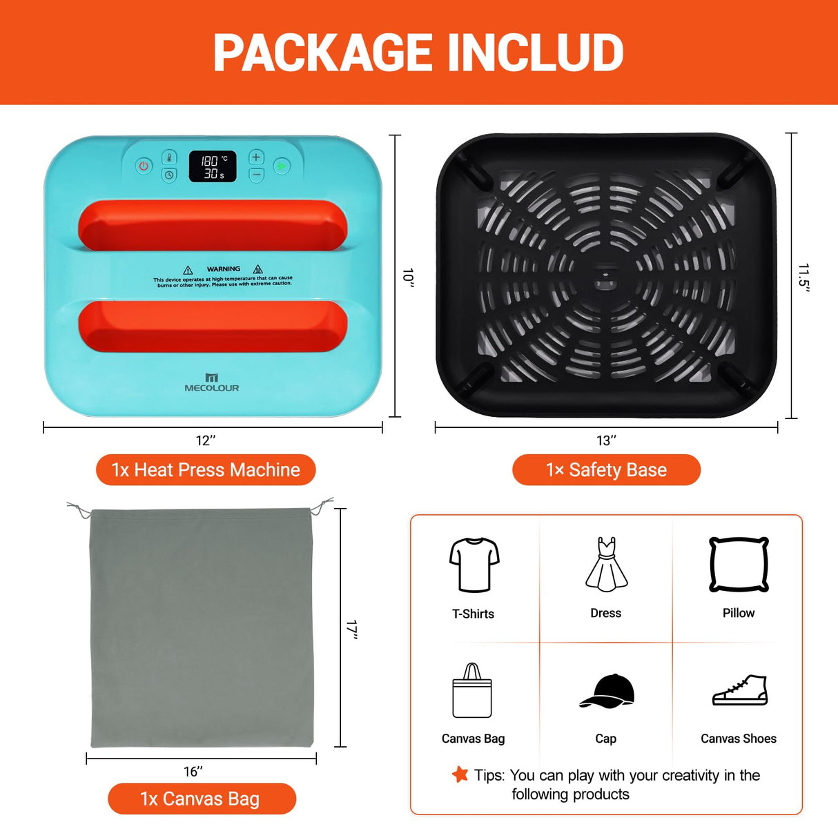 MECOLOUR Heat Press Machine for T-Shirts 12"X10", Heat Transfer Machine 110V for Sublimation,Tote Bags,Pillows,Dresses, Fast Heating, High Pressure, Precise Temperature Control, Insulated Safety Base MECOLOUR