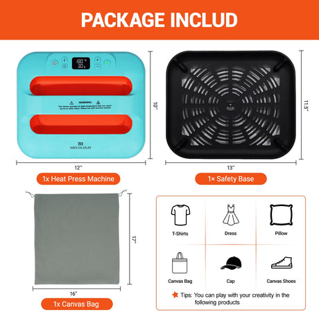 MECOLOUR Heat Press Machine for T-Shirts 12"X10", Heat Transfer Machine 110V for Sublimation,Tote Bags,Pillows,Dresses, Fast Heating, High Pressure, Precise Temperature Control, Insulated Safety Base MECOLOUR