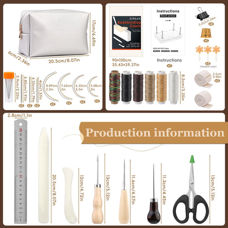 JUPEAN Bookbinding Kit, Book Making Kit, Bookbinding Punching Guide Set, 11.6”x7.9” Hole Punching Book Press Books Binding Materials with Bone Folder Awl Binding Strap for Craft DIY JUPEAN