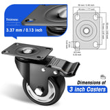 Caster Wheels - 3 Inch Casters Set of 4 Heavy Duty, BOSGEOT Locking Industrial Casters with 360 Degree No Noise Polyurethane Wheels, Swivel Plate Casters with Brake - Pack of 4 BOSGEOT