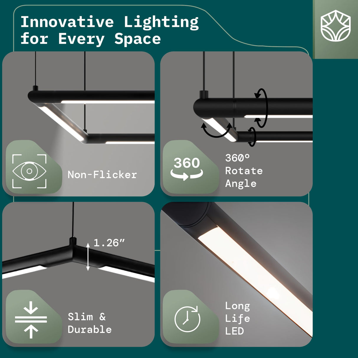 Solvita Pool Table Light –Premium LED Billiard Light, Flicker-Free, Adjustable Height & 360° Rotatable Design – Bright White 3000K (Rectangle 49.6 x 25 inch) Solvita