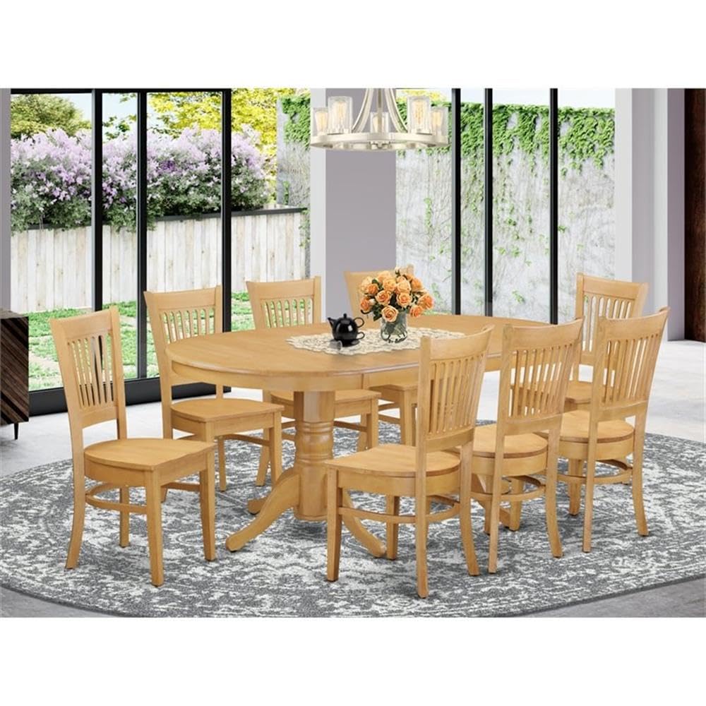 East West Furniture VANC9-OAK-W 9 Piece Dining Set Includes an Oval Dining Room Table with Butterfly Leaf and 8 Kitchen Chairs, 40x76 Inch, Oak East West Furniture