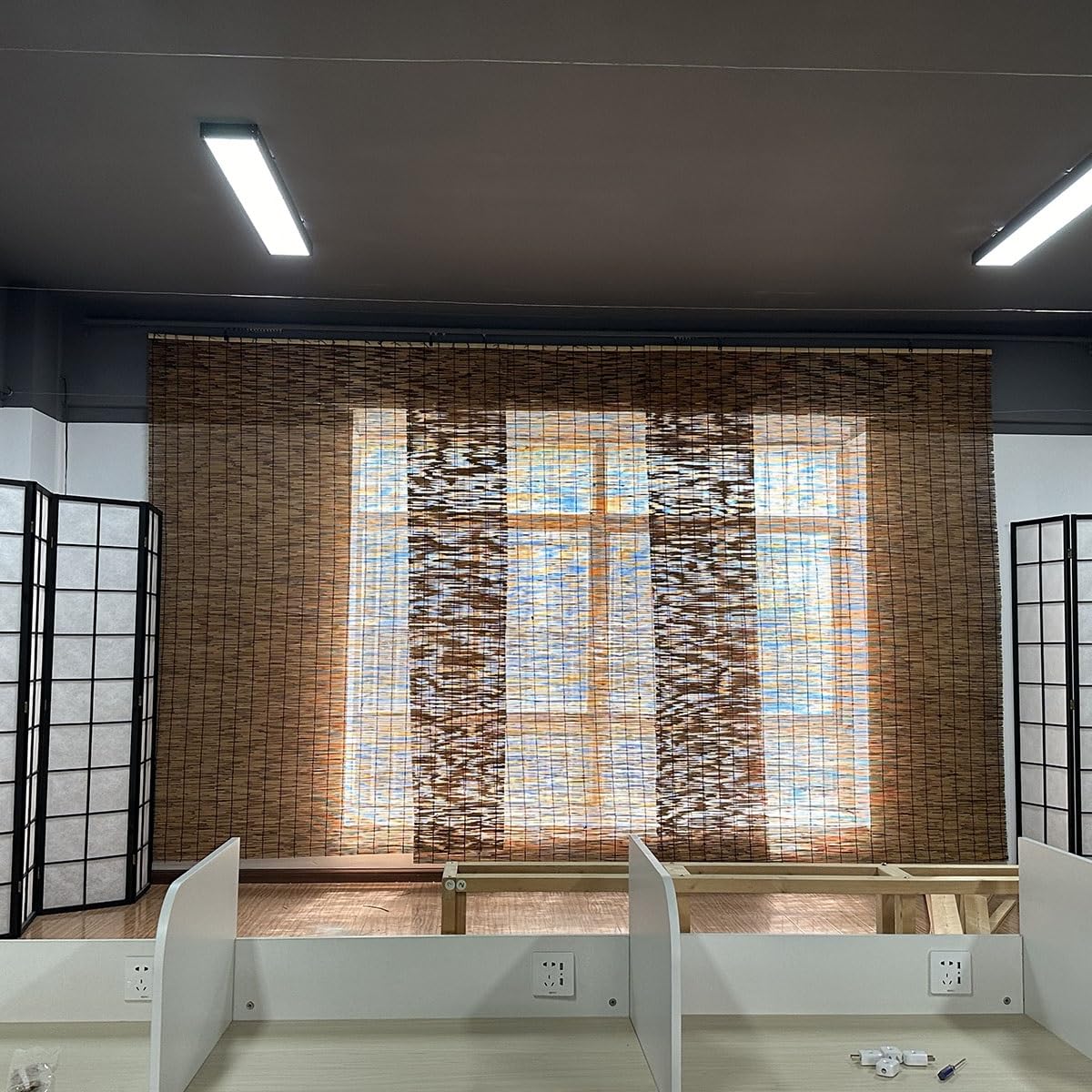 Outdoor Bamboo Roll-up Shades for Porch Patio Privacy Screen, Blackout Roller Window Blinds 48" 60" 64" 66" 72" 84" 96" Long Waterproof Reed Curtain with Lifter, Cordless Bamboo Blinds(52" x 60") KAKVSRBPER