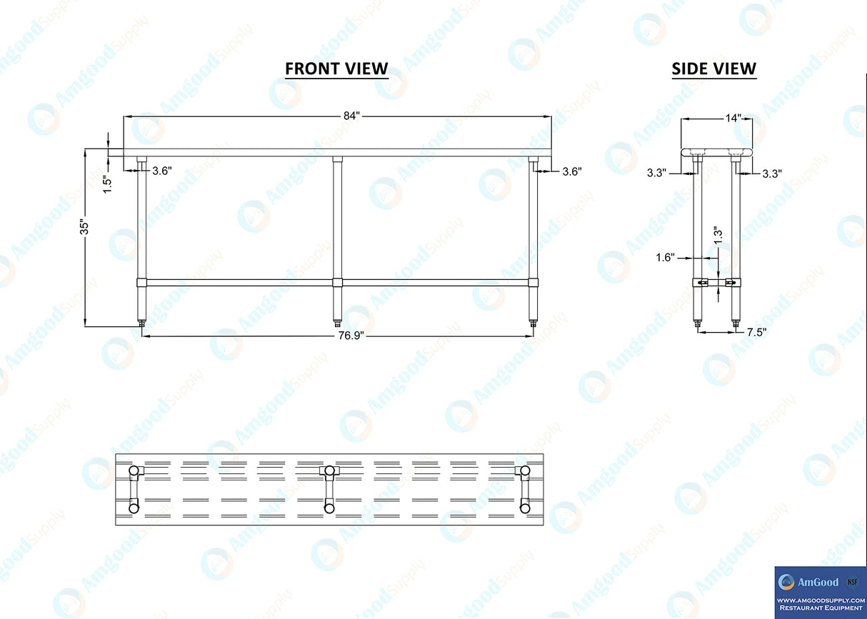 14" x 84" Open Base Stainless Steel Work Table | Residential & Commercial | Food Prep | Heavy Duty Utility Work Station | NSF AmGood