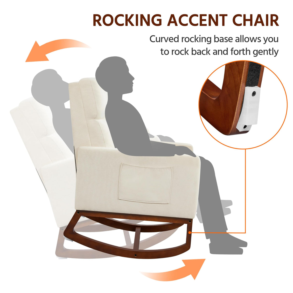 Yaheetech Rocking Chair, Modern Glider Chair, Recliner Armchair with Wood Legs and Side Pocket, Nursery Rocking Accent Chair with High Back for Living Room Bedroom, Beige Yaheetech