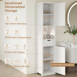 Shintenchi Tall Bathroom Storage Cabinet, Slim Corner Floor Cabinet with Doors and Drawer, Freestanding Narrow Bathroom Organizer with Adjustable Shelves for Small Space, White Shintenchi