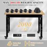 MISHAO 48" Adjustable Workbench on Wheels, Rubber Wood Heavy-Duty Worktable w/Power Outlet & Pegboard, 2000 LBS Load Capacity Hardwood Workstation for Garage, Workshop, Office, Home MISHAO