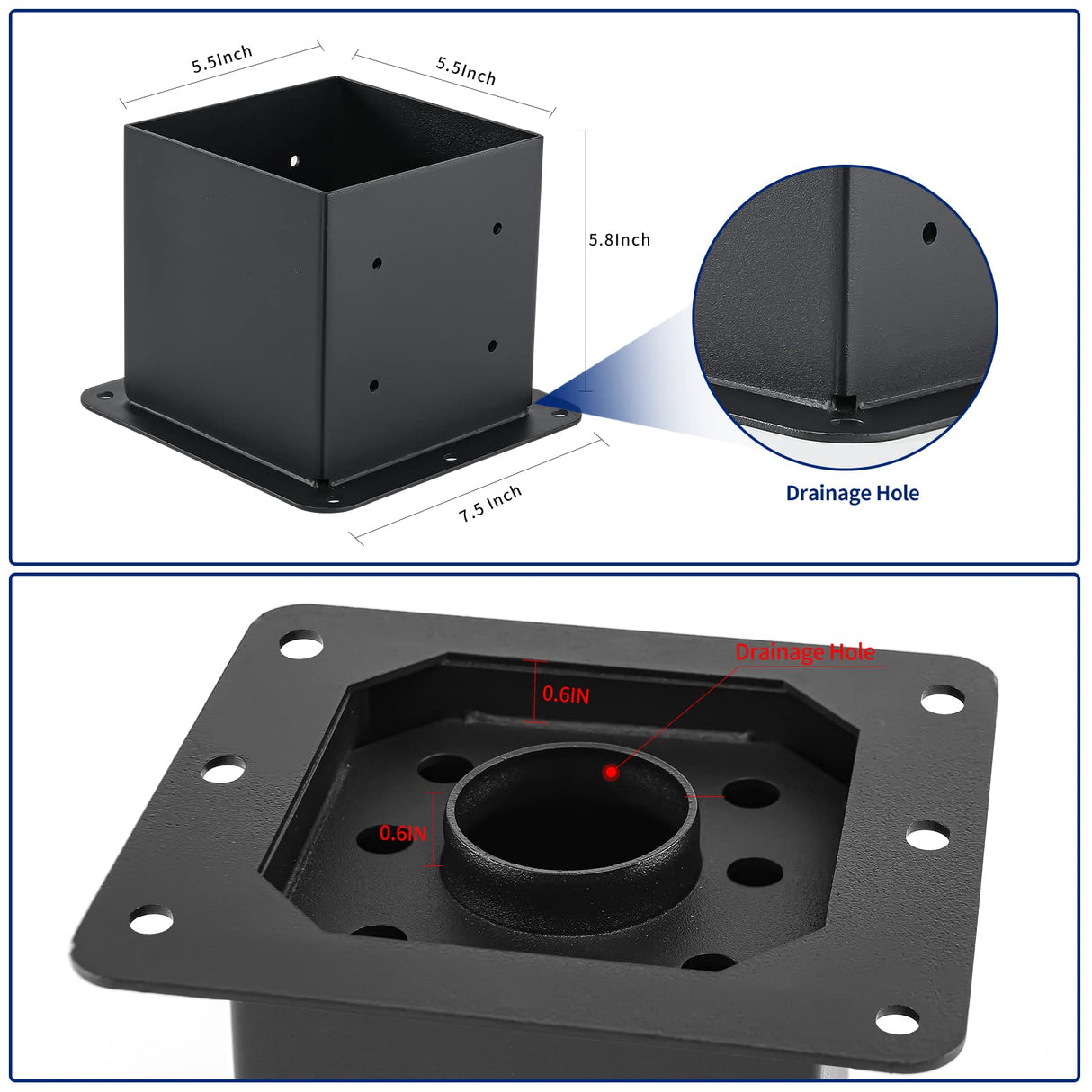 AXWHYS 6x6 Post Base 4 Pcs, (Inner Size 5.6x5.6) Post Anchors, 13GA Thick Solid Steel & Black Powder Coated,Deck Post Brackets Support Deck Base Plate Pergola Brackets Fence Kit AXWHYS
