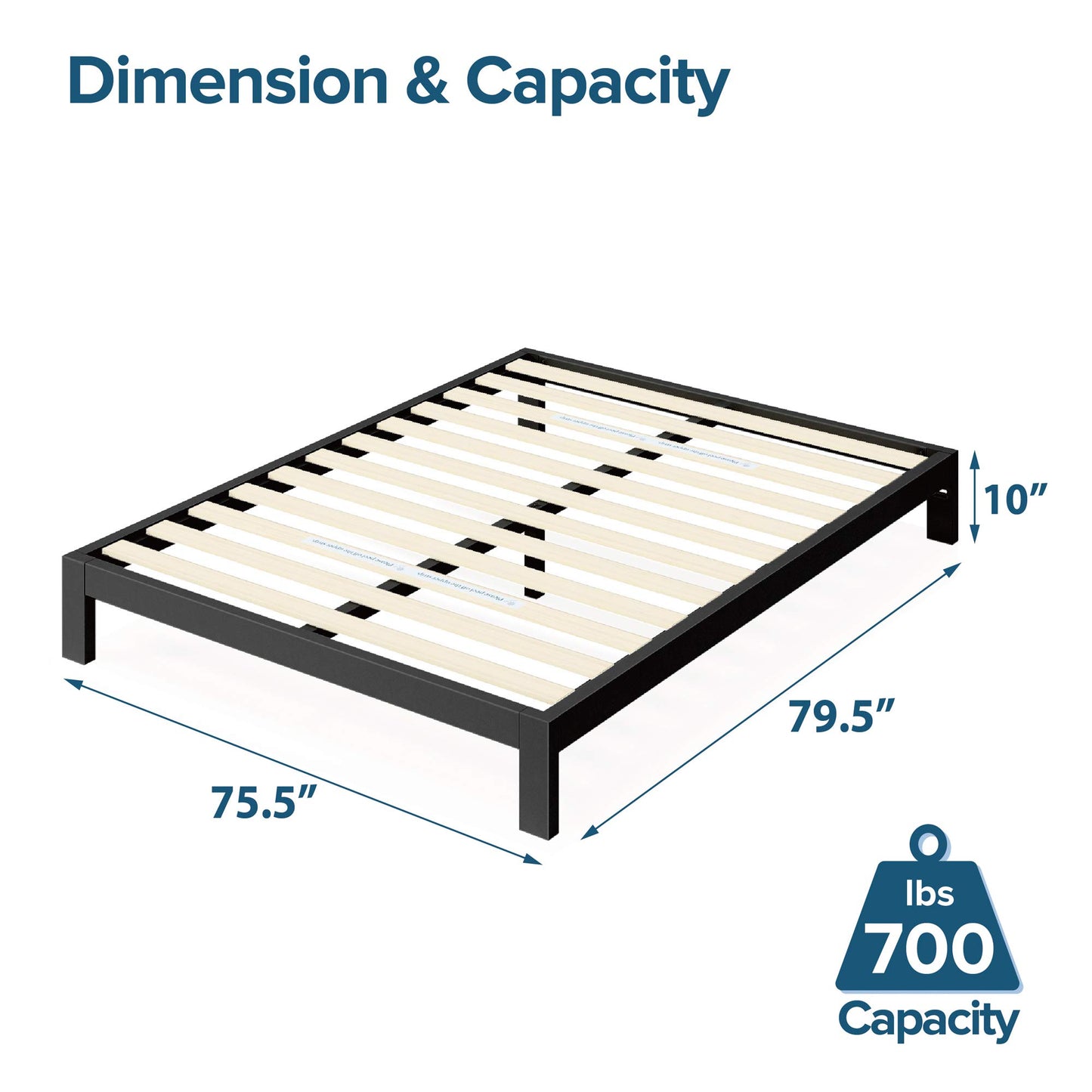 ZINUS Arnav King Metal Bed Frame with Wood Slat Support – No Box Spring Needed, Easy Assembly, Black - WoodArtSupply