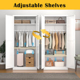 SteeLoong Metal Wardrobe Cabinet with Hanging Rod, 71" Tall Armoire Wardrobe Closet with 2 Doors and Adjustable Shelves, White Clothing Storage Cabinets for Bedroom, Laundry Room, Cloak Room SteeLoong