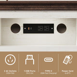 85" Electric Fireplace with Mantel, Fireplace TV Stand w/ 42" Electric Fireplace for 65 Inch TVs with Power Outlets, Farmhouse Entertainment Center with Storage for Living Room, Bedroom, Antique White Hlivelood