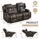 URRED Loveseat Rocker Recliner Sofa with Console, Manual Reclining Loveseat RV Couch Double Rocking Chair Nursery with Cup Holders, Side Pocket, Bluetooth Speaker, USB, Outlets (Dark Brown) URRED