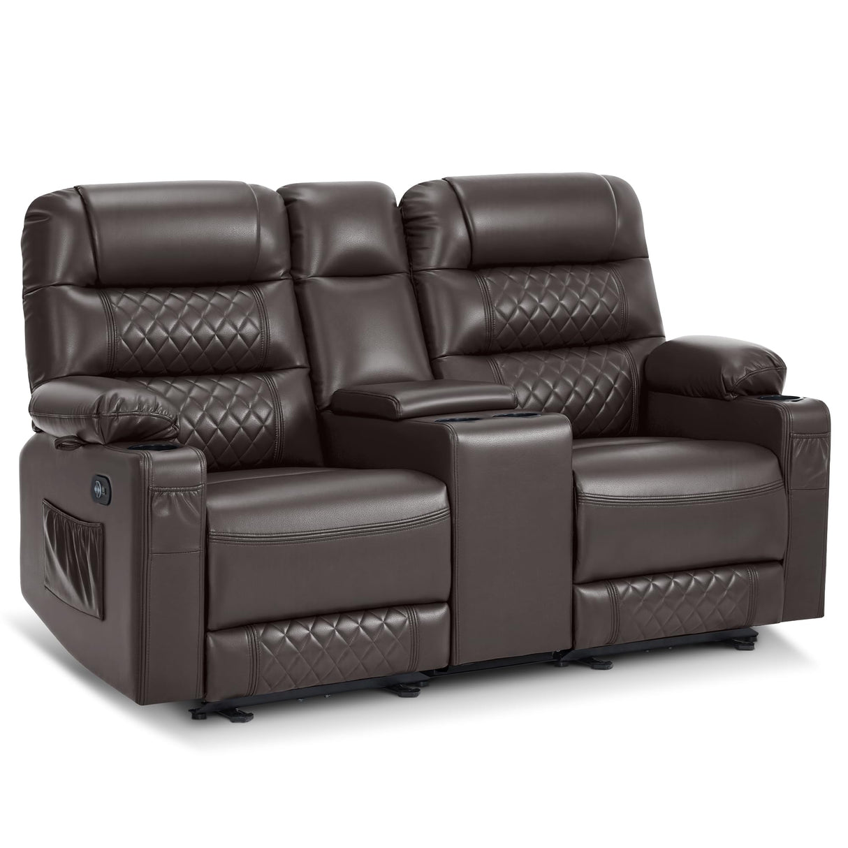 MCombo Zero Gravity Power Loveseat Recliner with Console, Heat and Vibration Massage, Reclining Loveseat Sofa with USB Ports, Cup Holders for Living Room, Faux Leather PR622Sets (Dark Brown) MCombo