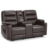 MCombo Zero Gravity Power Loveseat Recliner with Console, Heat and Vibration Massage, Reclining Loveseat Sofa with USB Ports, Cup Holders for Living Room, Faux Leather PR622Sets (Dark Brown) MCombo
