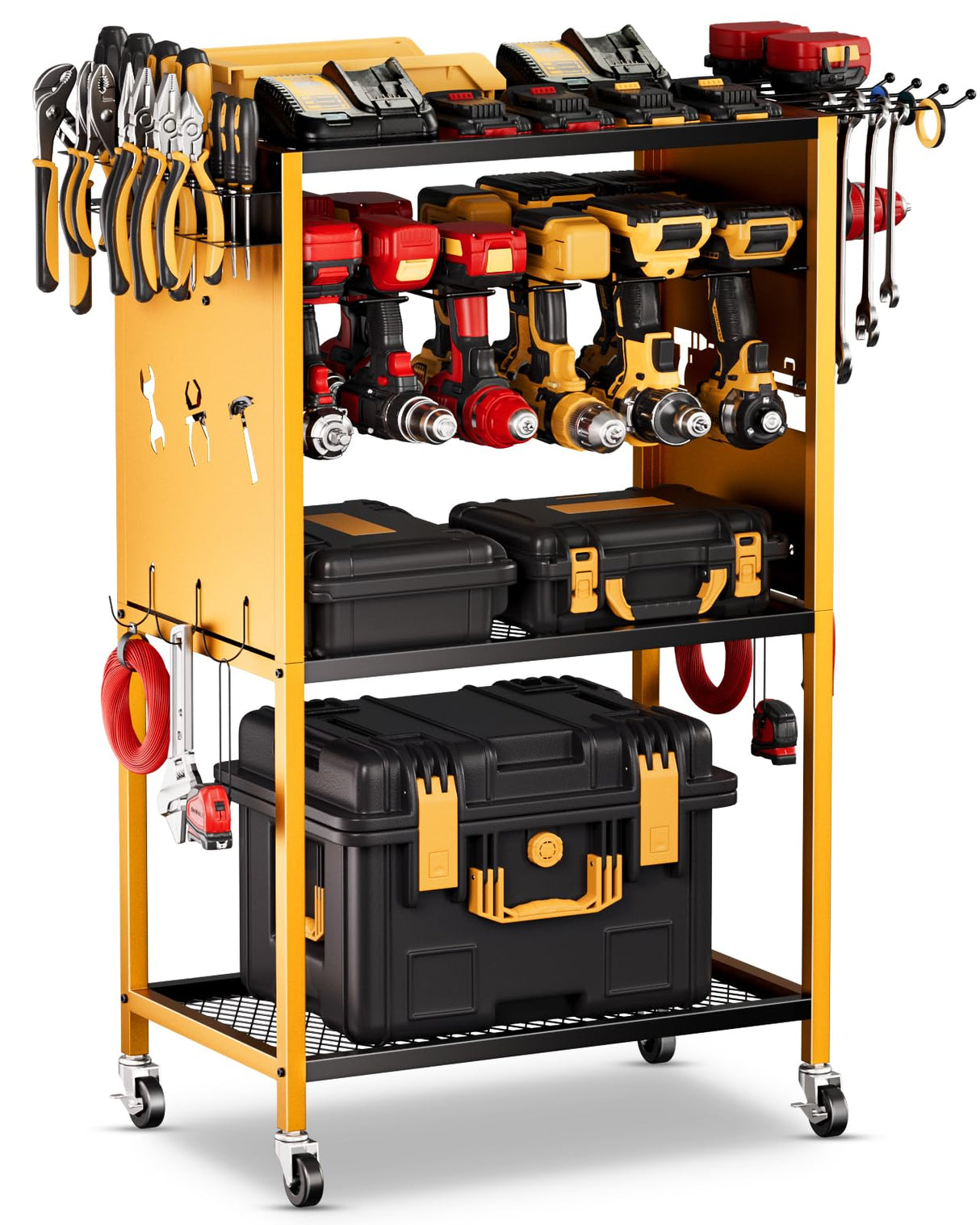 FHXZH Power Tool Organizer with Wheels - Garage Power Tools Storage Cart, Large Rolling Drill Holder Cordless Battery Storage, Heavy Duty Floor Standing Utility Rack Gift for Men, Husband, Father FHXZH