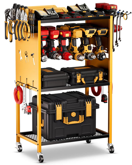 FHXZH Power Tool Organizer with Wheels - Garage Power Tools Storage Cart, Large Rolling Drill Holder Cordless Battery Storage, Heavy Duty Floor Standing Utility Rack Gift for Men, Husband, Father FHXZH