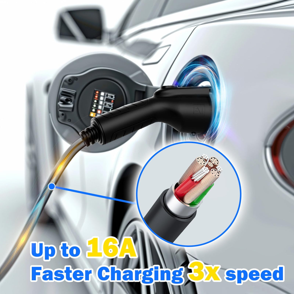 Level 1 & Level 2 EV Charger 16Amp 110-240V,17ft Cable, Portable Electric Vehicle Charger with NEMA5-15P & 6-20 Plug Compatible for SEA J1772 EV Cars for Home and Outdoor (Black) SubSun