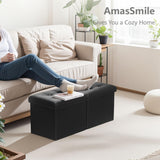 AmasSmile Footrest Ottoman Bench with Storage,34Inch Black Leather Footstool, Coffee Table, Padded Seat, Storage Chest,Blanket Store with Flipping Lid for Livingroom and Bedroom AmasSmile