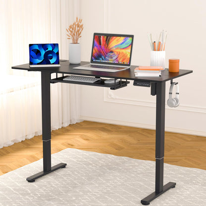 CROWNFURN Electric Standing Desk with Keyboard Tray, Adjustable Height Stand Up Desk for Home Office, 55x24 Inches Sit Stand Desk Computer Workstation, Black Frame & Desktop - WoodArtSupply