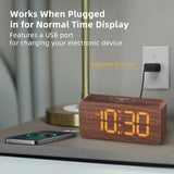 uscce Wooden Digital Alarm Clocks for Bedrooms: Dimmable Dual Alarm Clock with Large Numbers for Bedside Desk - Brown uscce