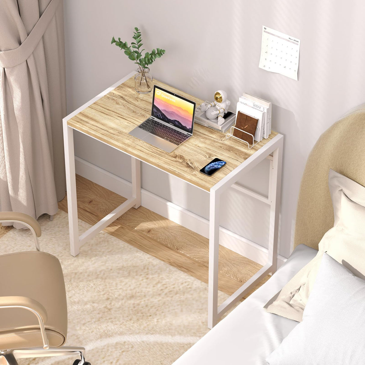 GreenForest Folding Desk No-Assembly,31.5 in Small Desk for Small Spaces Computer Desk for Home Office,Space Saving Foldable Table Study Writing Desk,Oak White GreenForest