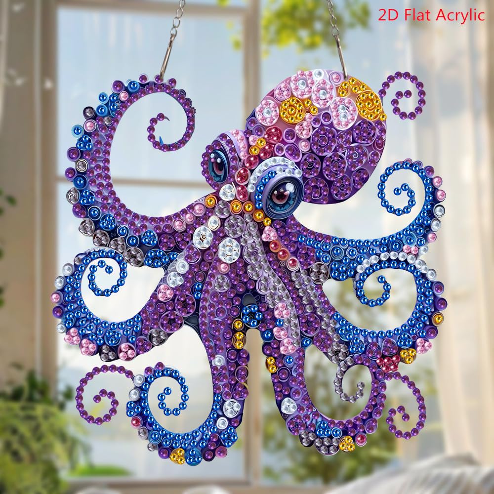 Celegoods Octopus Diamond Art Hanging Kits for Adults Beginners, Rhinestone Beads Acrylic Hanging Pendant Diamond Painting Dots Art Small Kits Hanging Decor, DIY Craft for Home Garden Decor Celegoods