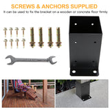 4 x 4 Post Base 6 PCS,Inner Size 3.6"x3.6"Deck Post Base,Heavy Duty Metal Black Powder Coated Post Brackets,for Pavilion Deck Railing Support Deck Base Plate, Support Bolt Down Likeem