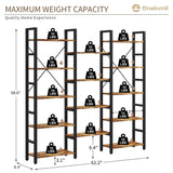 oneinmil Triple Wide 5-Shelf Bookcase Industrial Vintage Wood Style Large Open Bookshelves for Home&Office, Rustic Brown (5 Tier, Rustic Brown) oneinmil