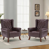 MOJAY Mid-Century Modern Living Room Chairs Set of 2, Upholstered Faux Leather Accent Chairs Club Arm Chair, Single Sofa Chair with Solid Wooden Legs for Bedroom Study Home Office Lounges(Caramel) MOJAY