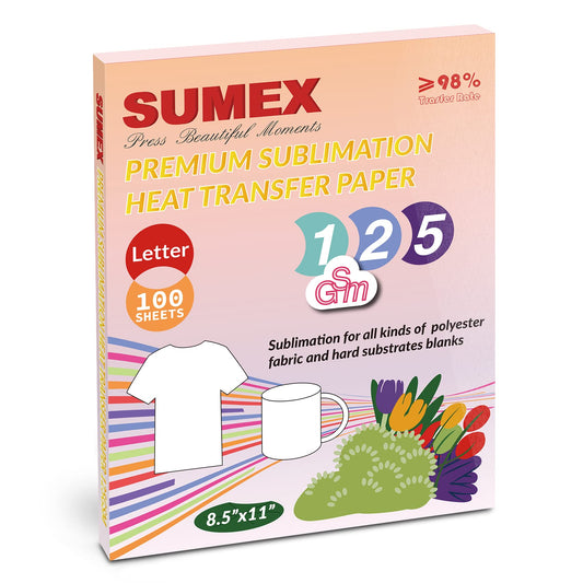 Sumex Sublimation Paper 8.5 x 11 inches Letter Size 125gsm 100 Sheets Sublimation Heat Transfer Paper Compatible with All Inkjet Printers