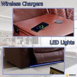 Dekmxas Living Room Set Brown Breathing Leather Sofa Living Room Furniture Set Power Recliner Manual Sofa,Loveseat and Chair with Cup Holders/Storage Console/LED Light for Living Room Dekmxas