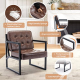 COLAMY Mid Century Modern Accent Chair Set of 2, Comfy Living Room Chair, Brown Leather Accent Chair, Faux Leather Reception Armchair with Metal Legs for Living Room Bedroom Reception Office, Brown COLAMY