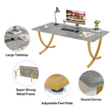 Tribesigns Executive Desk, 63” W x 31.5” D Large Office Desk, Modern Computer Desk Conference Table Meeting Room Table, Business Furniture for Home Office, Gray and Gold Tribesigns