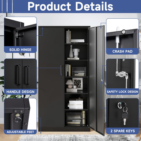 Anxxsu Metal Garage Storage Cabinet, 71" Locking Storage Cabinet with 2 Doors and 5 Adjustable Shelves, Lockable Metal Cabinet for Anxxsu