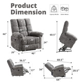 RUTOX Oversized Power Lift Recliner Chair for Elderly, Electric Lift Chair with Masssage and Heat, Overstuffed Power Recliner for Adults, 3 Positions,USB Ports, Side Pockets,Grey RUTOX