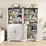 Maupvit 67" White Tall Bookshelf and Bookcase with Doors, 5-Tier Farmhouse Book Shelf with Storage Cabinet, Open Display Shelves, Wood Large Book Storage Cabinet for Living Room, Study, Kitchen, Home Maupvit