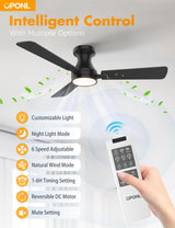OPONL 42 Inch Black Ceiling Fan with Light with Remote Control, Large Air Volume, modern ceiling fan with light for Bedroom Kitchen Dining room Patio OPONL