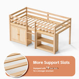 TOLEAD Low Loft Bed Twin Size with LED Lights, Twin Bed Frames for Kids, Kids Loft Bed with 14" H Safety Guardrail, Wood Twin Loft Bed with Storage Cabinet and Under-Bed Play Space (Natural) TOLEAD