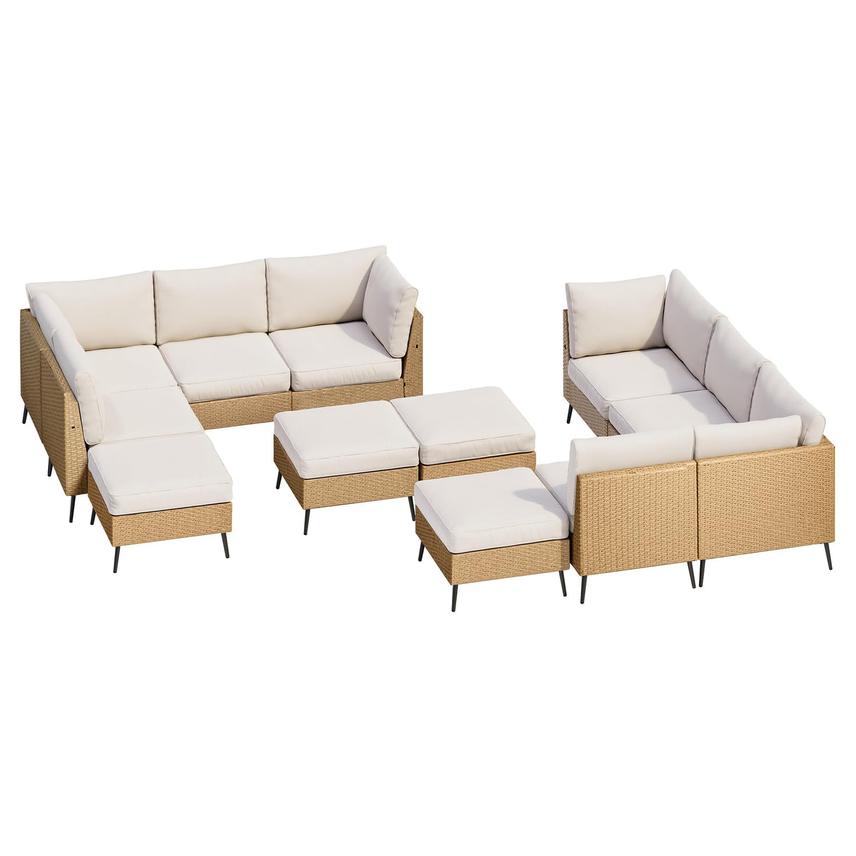 SUNCOZE Outdoor Sectional Furniture, 12 Pieces Outdoor Patio Furniture Sets PE Rattan Wicker Sofa Set, All Weather Patio Conversation Set with Cushion and Ottoman for Deck Lawn Pool SUNCOZE