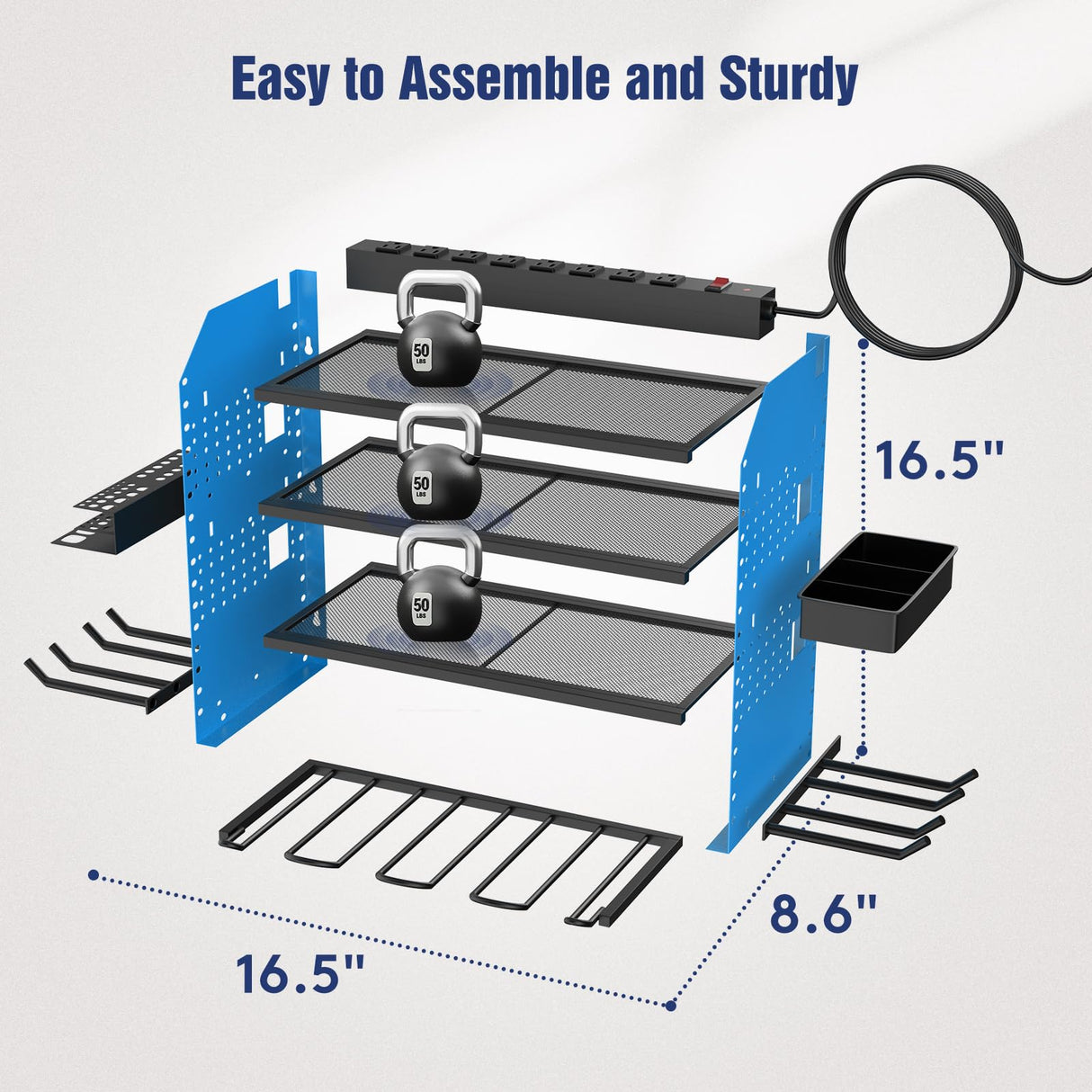 Heavy Duty Power Tool Organizer Wall Mount with Charging Station, 4 Layer Garage Storage Adjustable Shelves Height, Holds 4 Drills, 2 Hooks, Screw & Screwdriver box, Gifts for Fathers Day, Anniversary FURTIME