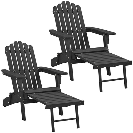 Yaheetech Folding Adirondack Chair Set of 2 with Retractable Ottoman 300lb Solid Wood Garden Chair, Fire Pit Lounge Chairs Weather Resistant Furniture for Garden/Yard/Patio/Lawn, Black Yaheetech